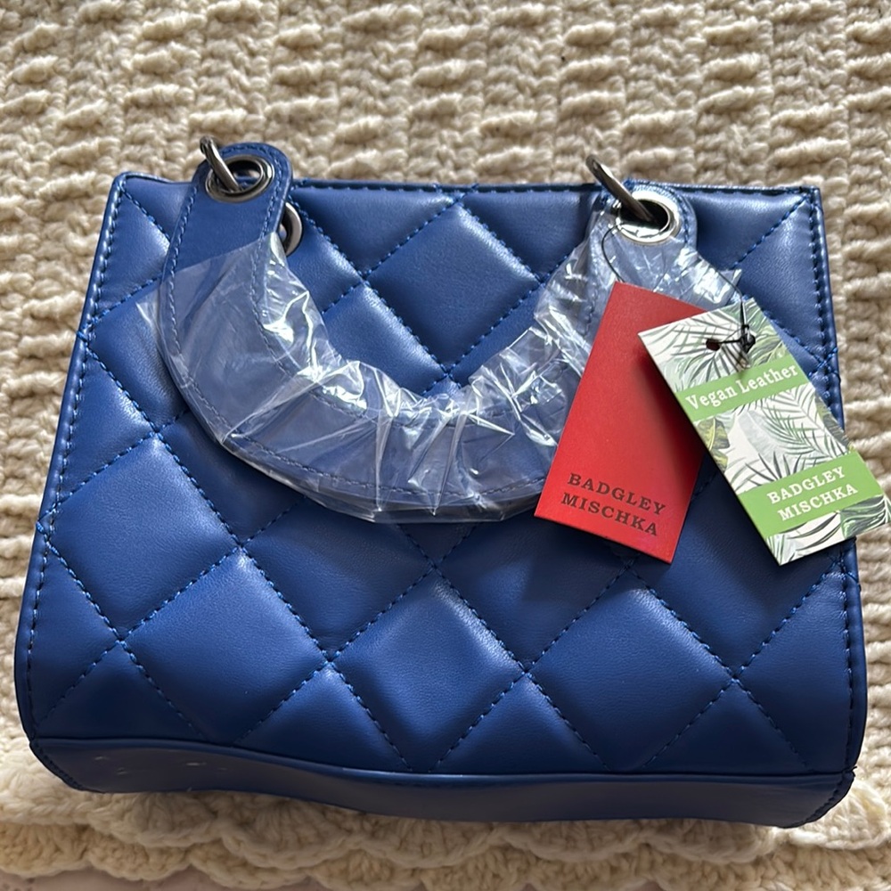 Badgley Mischka Blue Quilted Vegan Leather Bag
